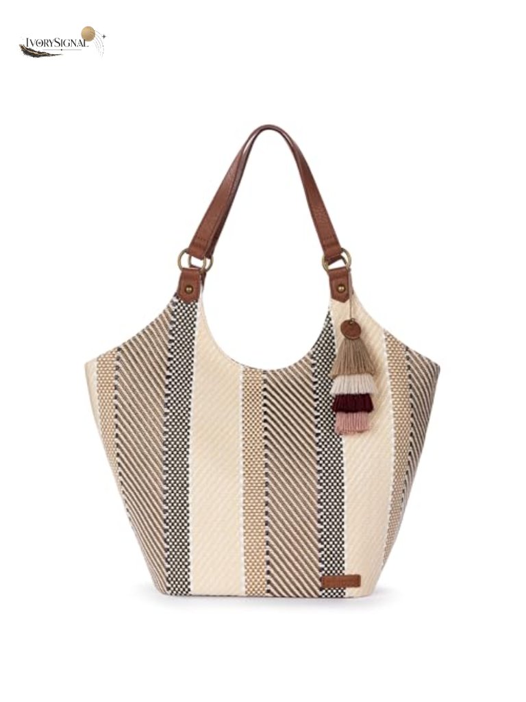 Large Shopper Shoulder Bag Tote With Double Straps & Zipper Pockets